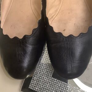 Chloe Black Scalloped Leather Ballet Flats